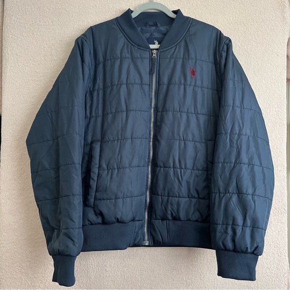 US Polo Assn Puffy Bomber Varsity Jacket-Navy Blue-Men’s L/Large-Casual-Winter - Picture 2 of 11